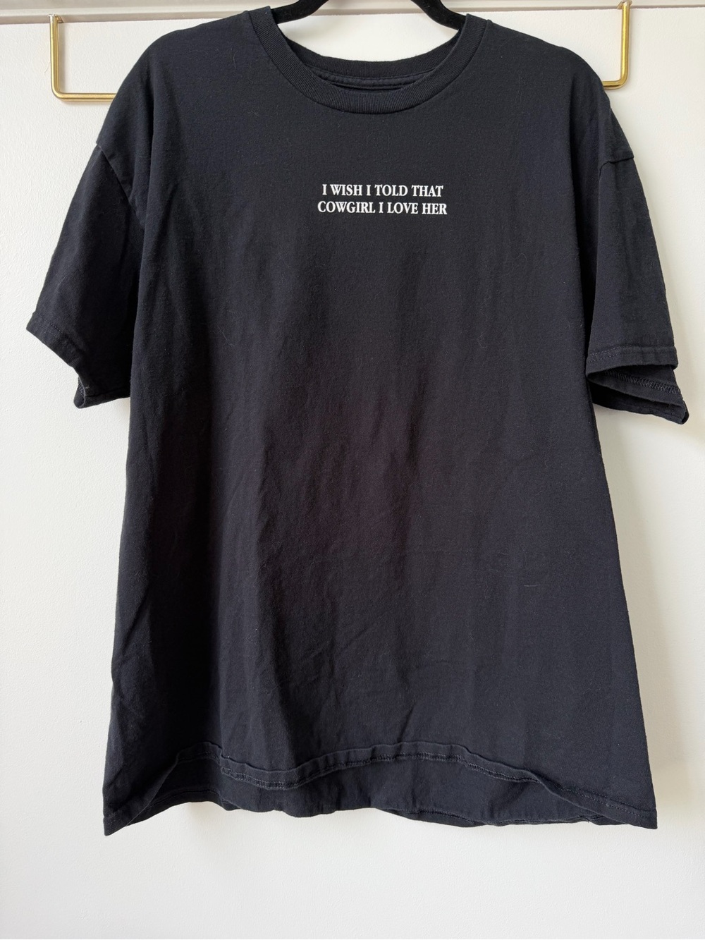 Black Short-Sleeve Graphic Tee with Center Chest Text